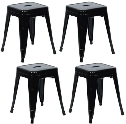 THINIA HOME Pack 4 Taburetes Bajos Industriales Apilables de Acero 38x38x46cm