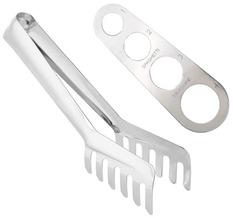 Pinza para Espaguetis Acero Inoxidable con Medidor de Pasta 4 Agujeros, Pinza Servicio Forma Peine, Herramienta Porción para Cocina, 24cm Pinza & 18cm Medidor