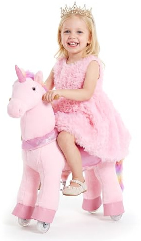 VEVOR Unicorno Cavalcabile Rosa per Bambini, Unicorno Cavalcabile con Ruote, Senza Batterie, Anello Anti-Ribaltamento, Sedile Rialzato, Maniglie e Pedali, Carico Massimo 50 kg, Per Bambini 3-8 Anni