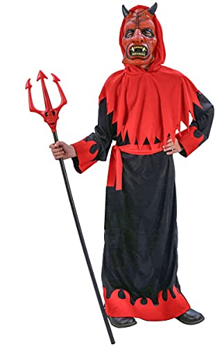 DEGUISE TOI - Déguisement diable sinistre garçon - Robe - Ceinture - Capuche - Masque - M 7-9 ans (120-130 cm) - Rouge - Déguisements enfants - 100% Polyester - Lavage à la main - Halloween
