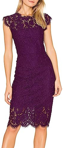 MEROKEETY Women's 2026 Lace Floral Midi Dresses Classic Elegant Party Dinner Photoshoot Dress, Plum, X-Large