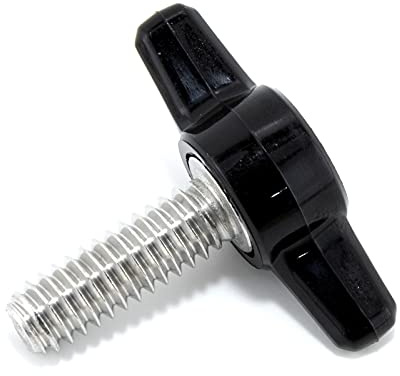 1/4-20 x 3/4 Thumb Screw Stainless Steel - Black Tee Wing Plastic Knob - Standard/Coarse Thread Thumbscrew - Length: 0.750 - Proudly Built in USA - Package of (4)