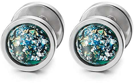 10MM Uomo Donna Cupola Cerchio Orecchini con Blu Resina, Finto Dilatatore Fake Cheater Plug Gauges, Acciaio, 1 Paio