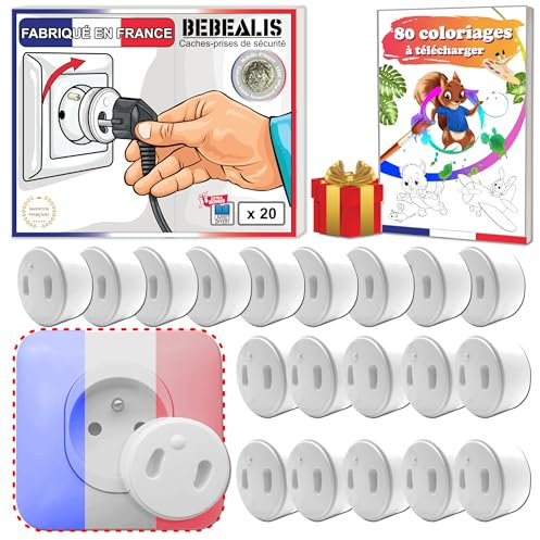 [Pack x20] Cache Prise Bébé Français [ Sans Clef Ni Adhésif ] - Invention 100% FABRIQUÉ EN FRANCE - Cache-Prise Bebe - Sécurité Domestique Protection Prise Courant Électrique - Puériculture