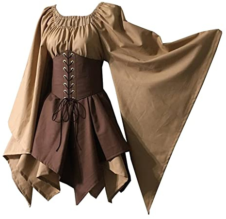 Abito tradizionale irlandese da donna in stile rinascimentale, costume medievale, maniche svasate, corsetto, Halloween, abito corto vittoriano