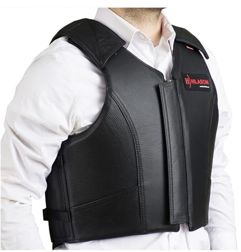 HILASON Safety Bull Riding Vest Protective Leather Black | Equestrian Unisex Rodeo Men & Women