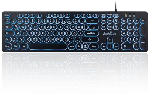 Perixx PERIBOARD-317R Kabelgebundene USB-Tastatur mit Hintergrundbeleuchtung – Großbuchstaben – dreifarbig beleuchtete LED – stilvolle runde Tastenkappen – DE QWERTZ-Layout