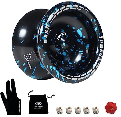 Yomega Dash Yoyo Pro Aluminium Metal Unresponsive Yoyo with C Size Ball Bearing for Advanced yoyo Tricks+5 Strings+Glove+Bag