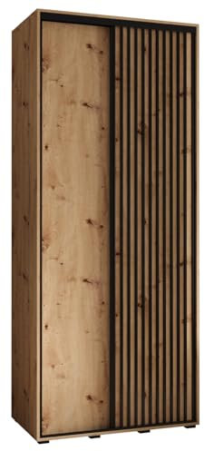 MEBLE KRYSPOL Lanko 1 Schrank mit Zwei Schiebetüren mit Stange, Regale - Moderner Aufbewahrungsschrank für Schlafzimmer, Wohnzimmer - 235,2x100x45 cm - Artisan Artisan Schwarz