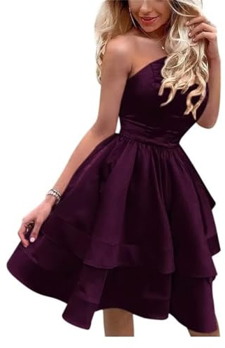 WSEYU Vestido de satén de un hombro para junior, vestido corto de graduación, mini vestidos de cóctel, ciruela, 40