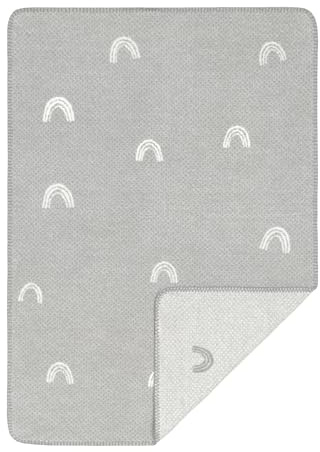 LÄSSIG Babystrickdecke Kuscheldecke Babydecke gewebt 100% Bio Baumwolle GOTS/Woven Blanket Rainbow grey