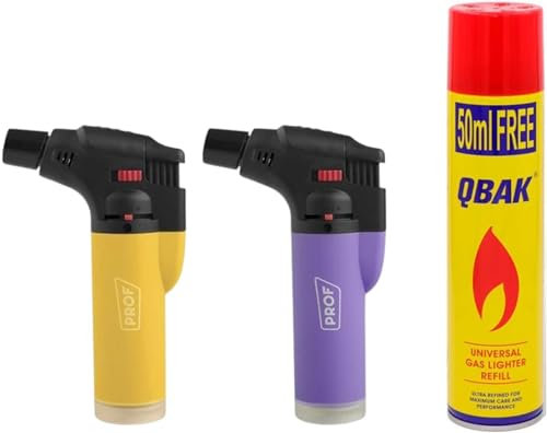 DISPAU ¡Bombona de Gas de Regalo! - Pack 2 Mini Soplete Culinario para Cocina: Flambeador de Gas con Llama Ajustable - Ideal para Caramelizar, Crema Catalana y Barbacoas - Color Aleatorio