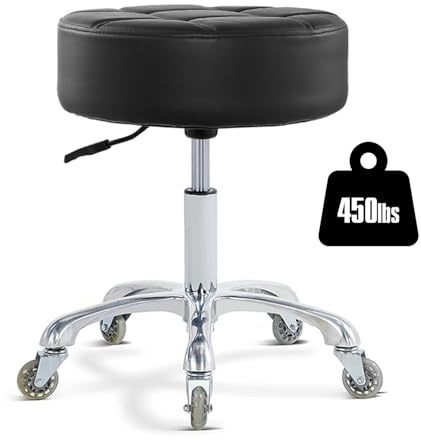 Ainilaily Rolling Stool with Wheels Adjustable Height, Roller Stool for Massage Medical Tattoo Spa Heavy Duty Swivel Desk (Super Thick Cushion, Black)