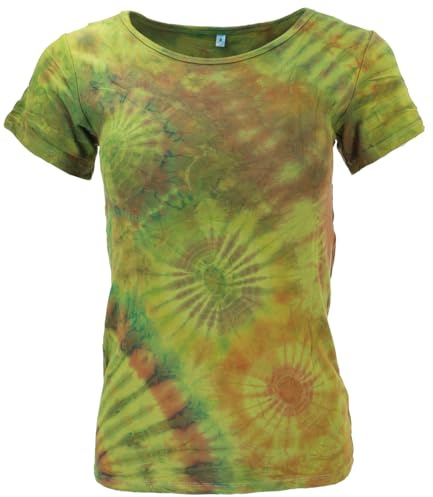 GURU SHOP Batik Hippie, maglietta con scollo a V, unica, da donna, verde, sintetica, taglia: 38, Limone/Mango, 44