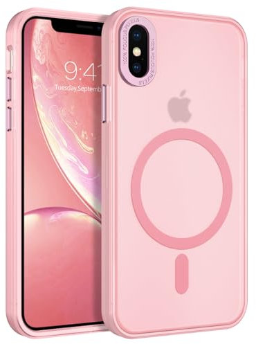 DUEDUE Funda para iPhone X/XS, Funda Magnética para iPhone X/XS 5,8 Pulgadas [Compatible con mag-Safe] Carcasa Protectora Antigolpes, Antihuellas y Antiarañazos Case, Rosa