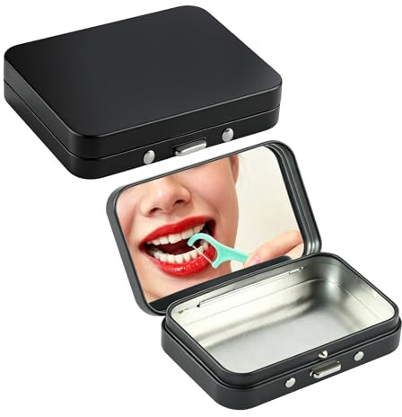 Vagocom 2Pack Portable Dental Floss Case with Mirror, Small Floss Pick Holder Reusable Floss Pick Box Floss Dispenser for Travel Purse Accessories(Black)