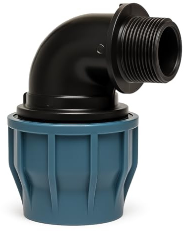 WeltenMarkt 90° Winkel Fitting – PP Klemmverbinder 25 mm x 1/2 Außengewinde – 16 bar Druck – DVGW/KIWA/WRAS/SVGW – Hochwertiger Rohrverbinder für Bewässerung, Industrie, Trinkwasser