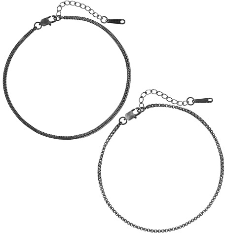 Made by Nami Bracelet Homme Acier Inoxydable Noir Cuban Link - Bracelet Étanche Réglable Maillons 2er Set Chaîne Minimaliste