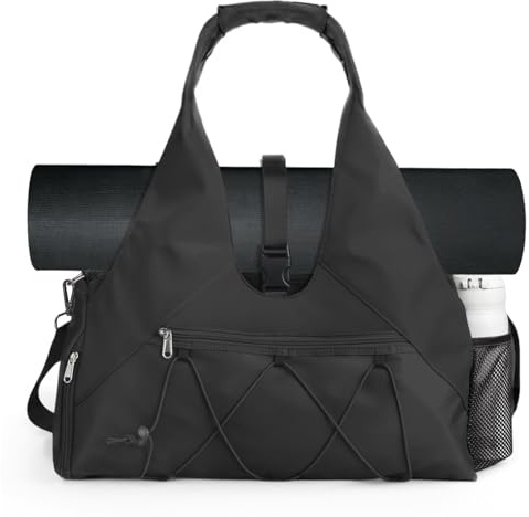 SIVENKE Borsa Sportiva Borsa da Yoga Donna Nero M Tinta Unita Nylon Impermeabile con Scomparto per Scarpe e Scomparto Bagnato per Yoga, Palestra, Viaggi e Sport