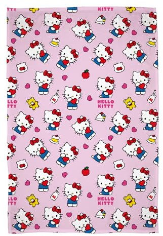 Hello Kitty Officially Licensed Fleece Blanket | Super Soft Warm Pink Design with Teddy and Milk Bottles | Perfect for Home, Bedroom, Sleepovers & Camping 100 x 150cm