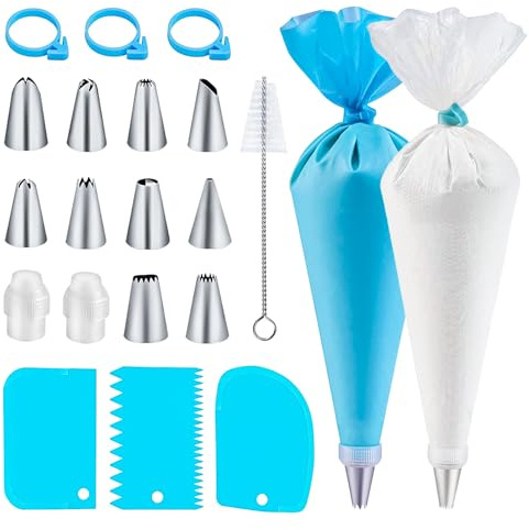 Spritzbeutel mit Tüllen 40 Stück, Spritzbeutel Einweg, Spritztüllen Set, Einwegspritzbeutel mit Spritztüllen Edelstahl, Torten Zubehör für Dekorieren Von Gebäck, Torten Geeignet, Keksen, Cupcakes