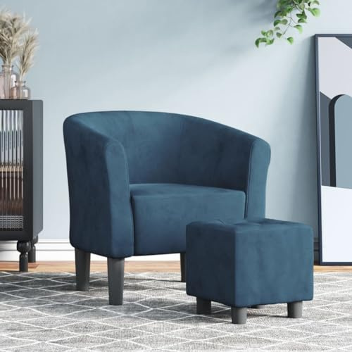 JHQHSM Poltrona da club moderna con poggiapiedi in velluto blu scuro per un ambiente elegante – Morbido rivestimento in velluto e robusto telaio in legno per una stabilità durevole – Ergonomica