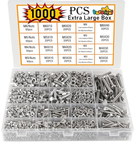 huruirui 1000pcs M3 M4 M5 M6 Schrauben und Muttern Sortiment Set Innensechskant 304 Edelstahl A2-70 mit Muttern Unterlegscheiben Gewindeschrauben für Elektronikprodukte Autoreparatur