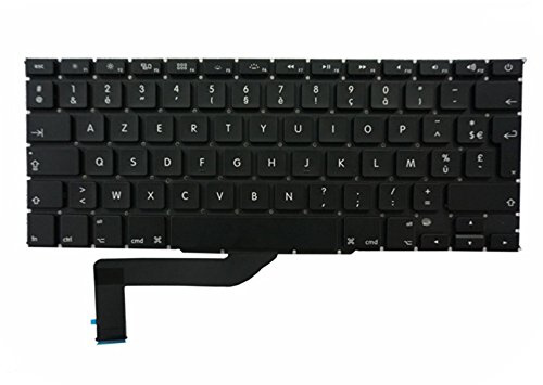 OLVINS Teclado de repuesto FR Francia Francés para MacBook Pro Retina 15 pulgadas A1398 FR Teclado 2013 2014 2015