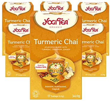 Yogi Tea, Turmeric Chai, Organic Herbal Tea, Great for Golden Milk, Blend of Turmeric, Cinnamon and Ginger, 6 Packs x 17 Tea Bags (102 Teabags Total)