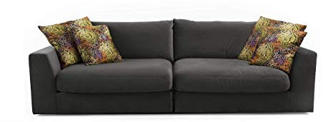 CAVADORE Big Sofa Fiona/ XXL-Couch mit tiefen Sitzflächen und weicher Polsterung / modernes Design / 274 x 90 x 112 / Samt grau