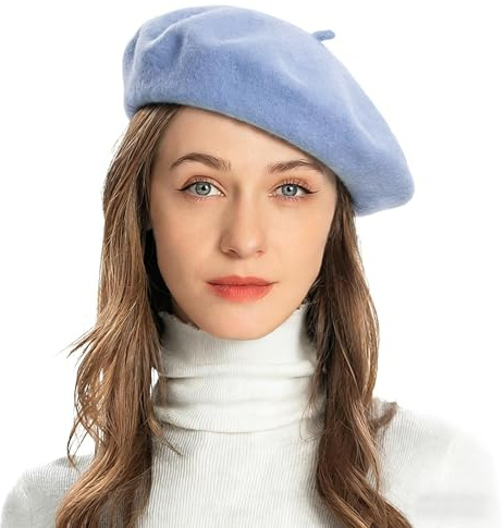 ZLYC Estilo Francés Clásicas Lana Boina Gorro para Mujeres (Cielo Azul),Talla única