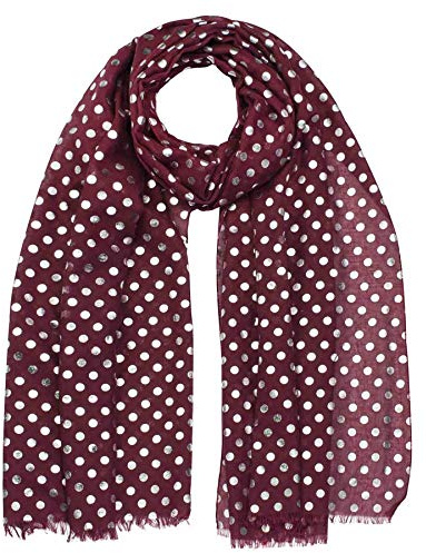 Basic Sense Polka Dot Silver Foil Print Scarf, Burgundy