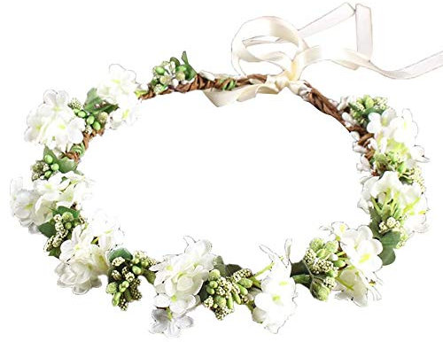 Mariage Nuptiale Fleur Couronne, Coiffe de Guirlande, Bandeau Floral de mariage, avec Ruban Réglable, pour la Fête, de Cérémonie de Mariage, Frais et Beau (Vert)