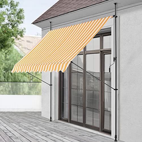 pro.tec Klemmmarkise Stem Markise ohne Bohren 300 x 120 x 220-309 cm Balkonmarkise mit Handkurbel Sonnenschutz Stahlgestell Gelb/Weiß