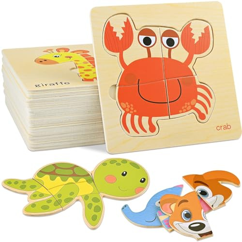 GOLDGE Puzzle 1 2 3 4 5 Años Juguetes Niños 16 Pcs, Brinquedos Bebe, Juegos Educativos Conocer Animales, Rompecabezas Juegos Niños como Regalo Niña y Niño, Juguetes Educativos Infantiles Preescola