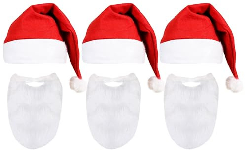 VUXEN SANTA KLAUS TILLBEHÖR SET – röd filt tomte hatt + vitt jultomte skägg – far jul maskeradklänning tillbehör set (1-pack)