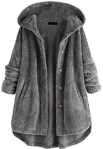 OKSakady Femmes Automne Et Hiver À Manches Longues Solide Duvet Double Face Ouvert Avant À Capuche Veste Manteaux En Peluche Outwear avec Poche