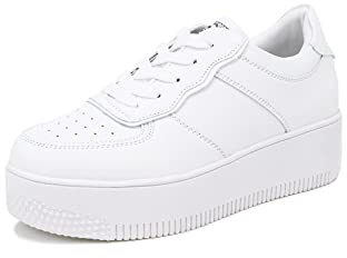 QUEEN HELENA Zapatillas con Plataforma para Mujer Sneakers Deportivas Ligeras y Cómodas X26 12 Blanco, 38 EU
