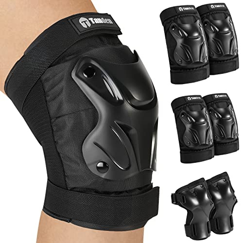 Rodilleras Patines, Tanden Rodilleras y Coderas de Patinaje para Adultos, Hombres y Mujeres, Coderas Protectores de Muñeca para Patinaje sobre Ruedas, Ciclismo, Skate, Negro