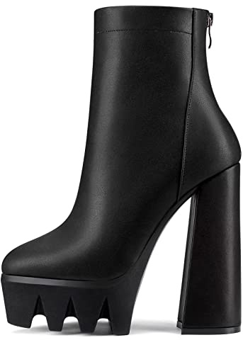 NobleOnly Femmes Haut High Plate-forme Talon Heel Bloc Chunky Pointu Bout Bottines Fermeture à Glissière Classique Dress Bottes Noir 38 EU