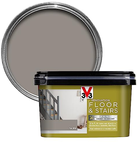 V33 Renovation Floor & Stairs Paint - No Undercoat Needed - Wooden Floors Laminates & Tiled Floors - Reinforced Protection - Easy Maintenance - Taupe Satin 2 Litres