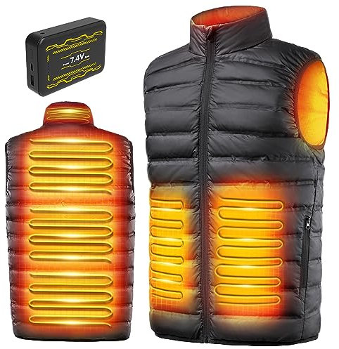 LABEWVI Beheizbare Weste, Heizweste für Damen Herren, Beheizte Daunenjacke, Heizjacke mit 25000mAh 7.4V Powerbank, Wärmeweste mit 3 Einstellbar Temperatur | 6 Heizzone, Steppweste mit Akku