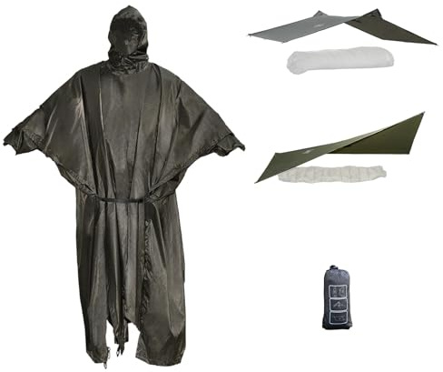 onewind Plus Size Rain Poncho, Waterproof Silnylon Hooded Rain Poncho for Adults Emergency Poncho Tarp Packable Rain Gear for Camping Hiking Backpacking Fishing Hunting, 106 * 67inch, OD Green