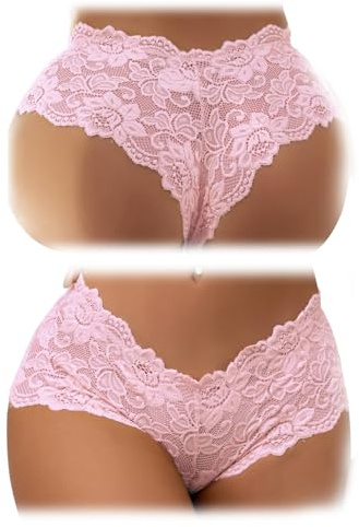 comeondear Slip Bresilien Femme Grande Taille Tanga Dentelle 2-Rose,S