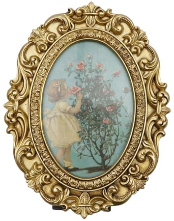 Bitray Vintage-Bilderrahmen, oval, 21,1 x 17 cm, goldfarben, mit Glasfront, Tischdekoration und Wandbehang, Heimdekoration