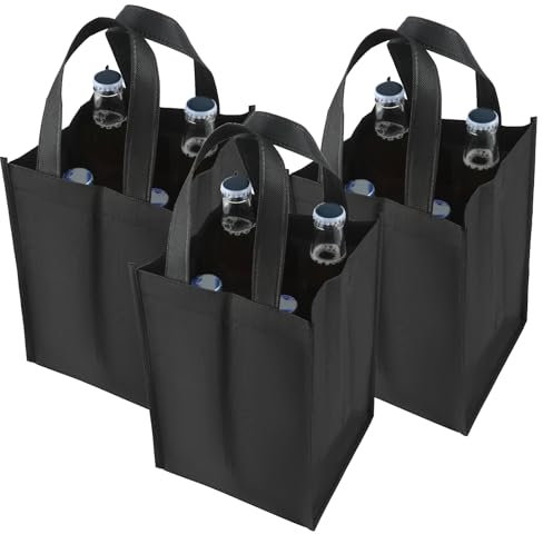 Cobee 3 Pcs 4 Bottle Wine Tote Bags, Reusable Wine Bottle Carrier Tote for Travel Wine Gift Bag with Extra Bottom Padding Non-Woven Wine Bags Wine Carrier for Camping Picnic