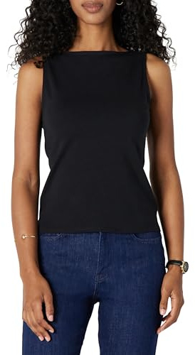 Amazon Essentials Women's Slim-Fit Rib Knit Boatneck Layering Tank, Black, Small