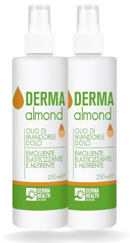 Derma Health - Olio di Mandorle Dolci 100% Naturale, per Corpo e Viso, Azione Emolliente contro Inestetismi e Rossori Cute, Aiuta a rigenerare pelli secche - 250 ml x2