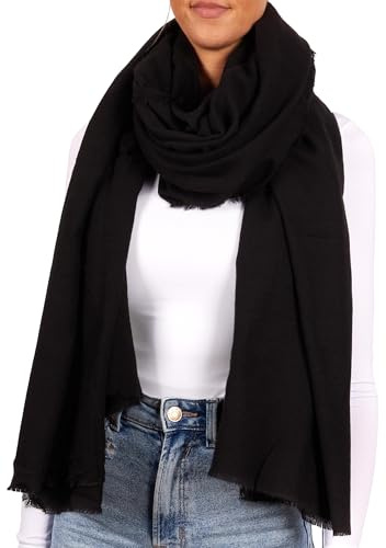 BRUBAKER Echarpe Cashmirillo - Laine Surdimensionnée pour Femme et Homme - 100 x 200 cm - Chaude et Douce - Couverture Automne/Hiver pour une Sensation de Cachemire - Noir