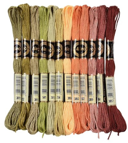 CABODYALS 12 Strang 96m Grün Orange Stickgarn Buntes Garn 6 Stränge Anchor Freundschaftsarmband Schnur Kreuzstichgarn Regenbogenfarbe Stickerei Farben für Schmuckherstellung Armband Nähen Bastelbedarf